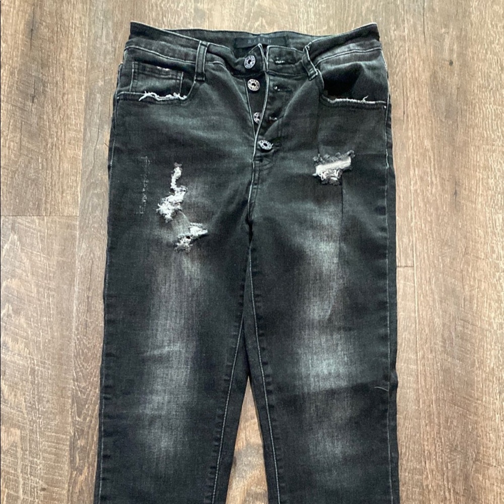 Risen distressed button high rise black jeans